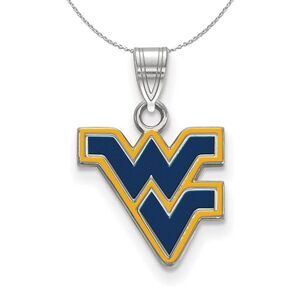 Sterling Silver West Virginia U. Small Enamel Necklace - 24 Inch